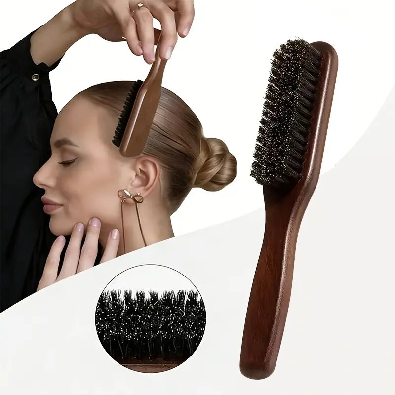 [Smoothing Comb] Bristle Smoothing Comb - Soft/Medium Hardness, Easy Styling And Maintenance, Tames Frizz And Creates Smooth, Sleek Hair, Unisex - Wooden Handle, Back-To-School And Travel Essential, Women's Hairbrush, Detangling Comb