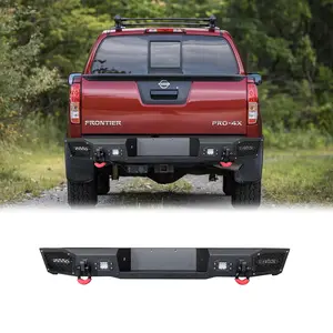 TIOYAR Steel Rear Bumper Black Texture for 2005-2022 Nissan Frontier With Winch Plate& LED Lights & 2 x D-Rings for Off-Road Performance