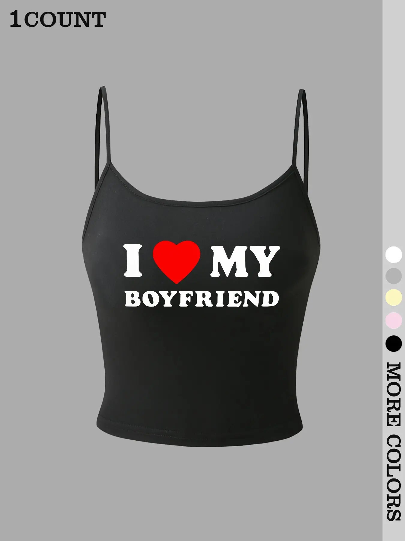 Valentine's Day Boyfriend Crop Camisole, Casual Comfy Cami Top, Casual Tank Top, Adjustable Spaghetti Strap, Graphic Print, Fitted Casual Style, Perfect for Date Night, All Seasons Wear, Womenswear