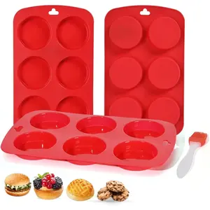 3 Pack Silicone Muffin Top Pan and 3 Inch Round Silicone Egg Molds for Breakfast Sandwiches, Baking English Muffins, Hamburgers, Whoopie Pies, Corn Bread, Egg Bites, Tarts