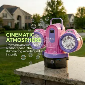 Double Head Remote Control Bubble Machine, USB PD Rechargeable, RGB Lights, 360° Rotation, Long Lasting, Party Props, Kids Gift