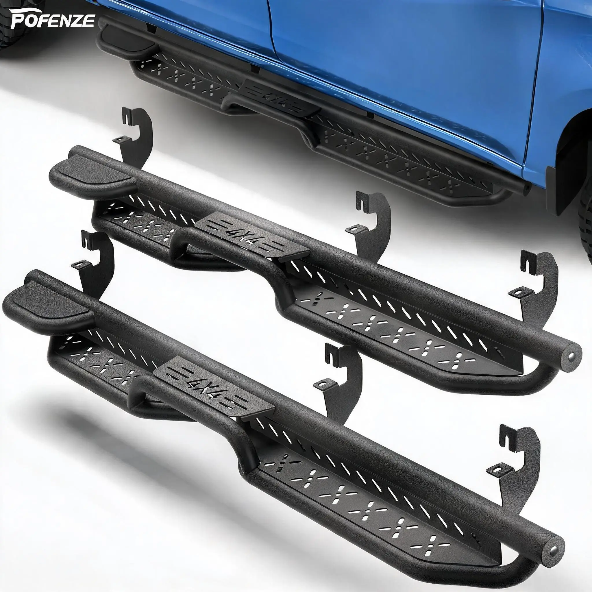 POFENZE 2-Step Raised Crew Cab Running Boards, Easy Install Entry Aid, Compatible with 2019-2025 Chevy Silverado & GMC Sierra 1500 (Excl 2019 1500 LD/Limited) & 2020-2025 HD Models (Silverado/GMC Sierra 2500 3500) Side Step