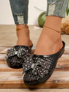 Water Drill Butterfly Transparent Mesh Slippers, Open Toe Mules, Vacation Style Outdoor Shoes for Women, Summer Casual Wear