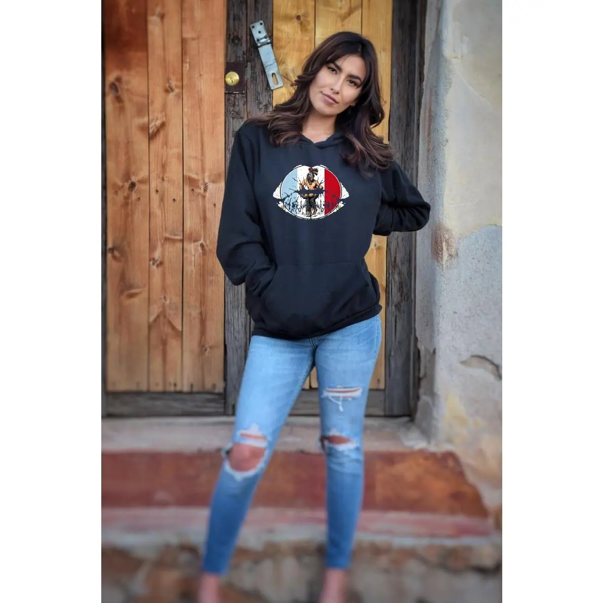 Women's Pascua Yaqui Deer Dancer Lips Hoodie