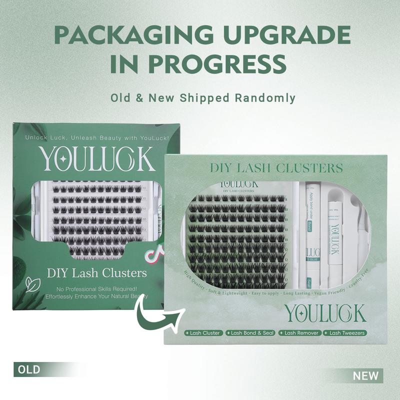 YOULUCK DIY Lash Clusters Kit - Soft Fluffy Long-Lasting Lashes with Glue Remover & Tweezer for Beginners Easy At-Home Application - Eyelash Set