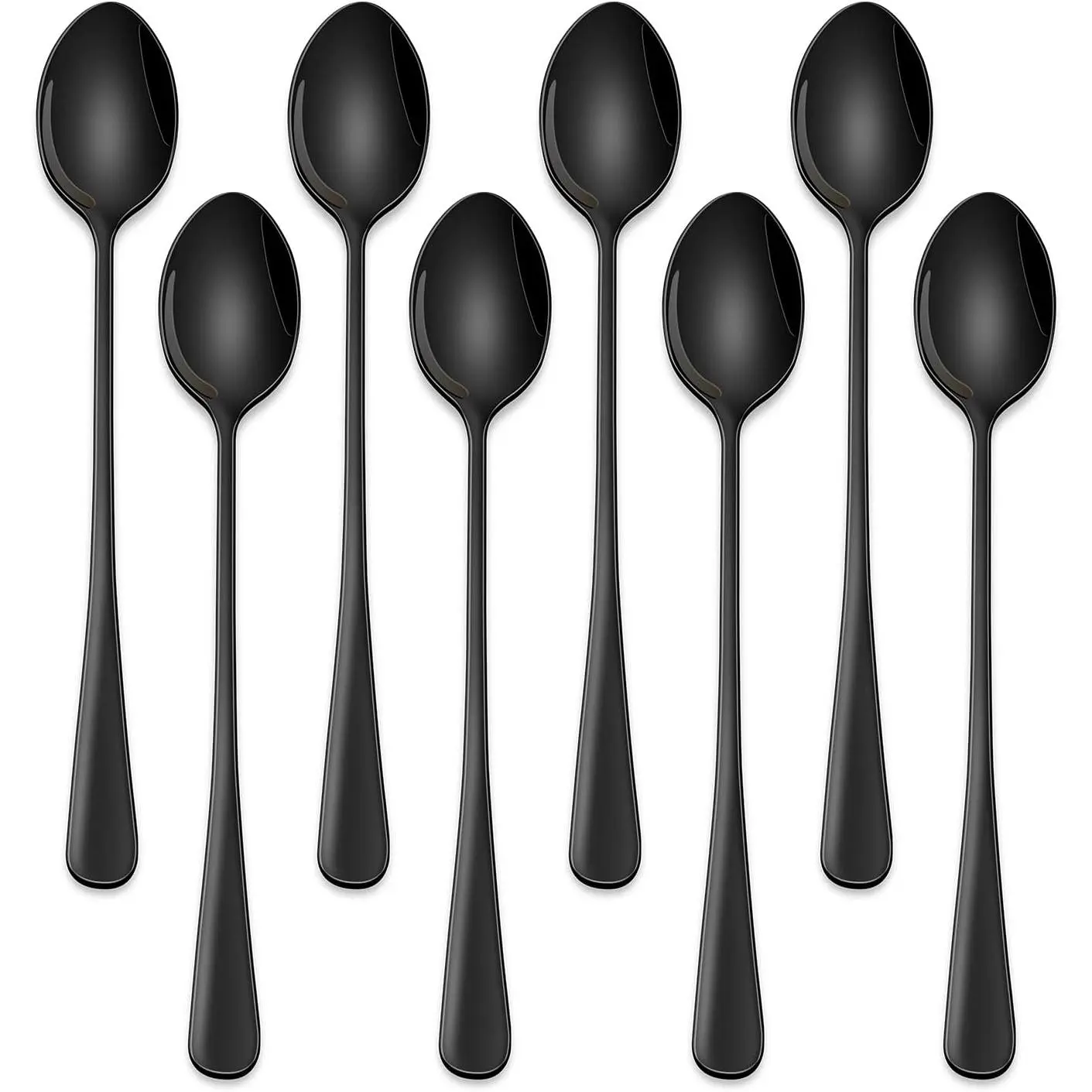 7.5 Inches Black Coffee Stirring Spoons Set,Set Of 8 Stanless Steel Iced Teaspoons,Long Handle Mixing Spoons For  And Sundae,Long Ice Cream Spoons