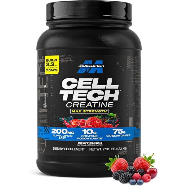 Creatine Monohydrate Powder Cell-Tech Formula for Muscle Building and Post Workout Recovery for Men and Women Fruit Punch 3lbs 27 Servings