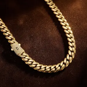 14K Vacuum-gold Plated Miami Cuban Link Chain Hip Hop Necklace or Bracelet with 5A+ Canada Zircon CZ Jewelry Fashionable Accessory Valentines Gifts for GF Men Women unisex Monaco Mexico & Micro Promise chains For Husband Boyfriend Birthday Gift