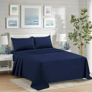 A Adios Navy Flat Sheet - Soft Brushed Microfiber Bed Sheet for Twin Full Queen King - Durable & Shrinkage Resistant - USA Size - Comfortable & Easy Care - Ideal for Home Hotel & Gifting