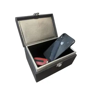 Faraday Box for Car Keys, RFID Signal Blocking Key Fob Protector, Large Capacity Suede Anti-Theft Box with Silver Buckle (Fits Multiple Keys, Phones & Cards) - Black