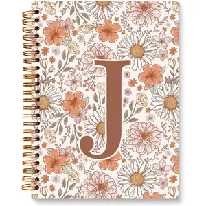 Retro Boho Floral Personalized Notebook, Initial Letter J Notebook Journal, Monogram Notebook, Monogrammed Gifts for Women, Monogrammed Journal, Spiral Notebook 5.5x8.8
