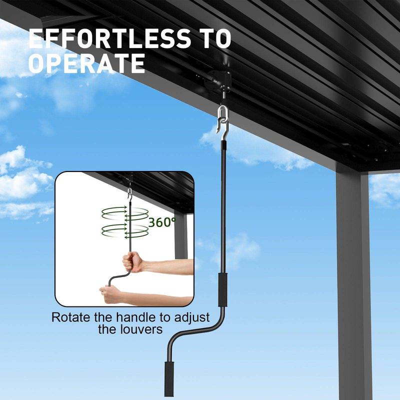 13' x 10' Aluminum Pergola with Adjustable Louvered Roof & Rainproof Drainage System Dark Grey Durable Wind-Resistant for Patio Deck & Garden Includes Waterproof Curtains & Nets