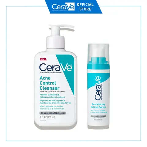 CeraVe Acne-Prone Skin Bundle: CeraVe Acne Control Cleanser & CeraVe Acne Resurfacing Retinol Serum