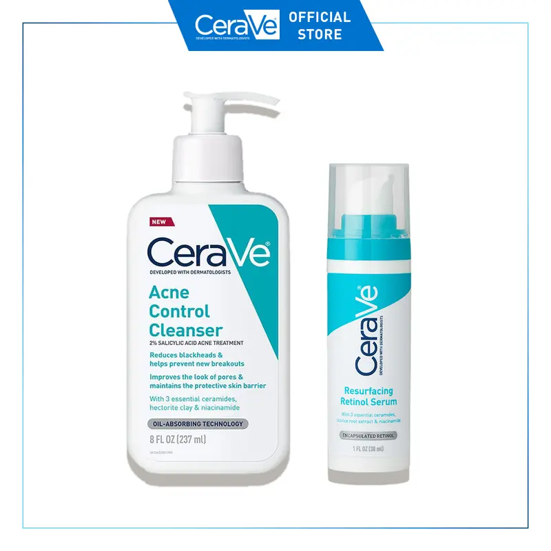 CeraVe Acne-Prone Skin Bundle: CeraVe Acne Control Cleanser & CeraVe Acne Resurfacing Retinol Serum