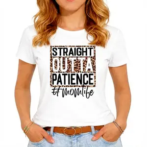 [100% Cotton] Straight Outta Patience T Shirt, Mom Life Leopard Tops, Mom'S Country Shirt, Country Mama Tee, Mother'S Day Shirt, Mama Shirt Western, Gift For Mom T-Shirt For Men And Women