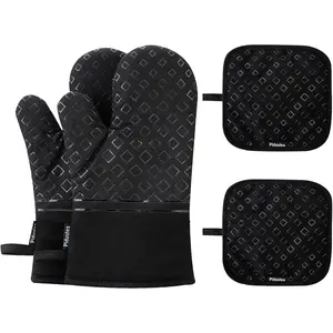 Set of 4 Oven Mitts and Pot Holders, 482 F Heat Resistant Non-Slip Gloves for BBQ, Baking, Cooking, Microwave, Bakeware, Reusable Kitchen Fabric