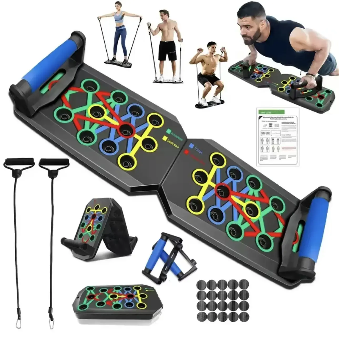 【Father's Day Gift】5-in-1 Multi-Functional Push Up Board with Compact Fold, Thick Handle, Color-Coded Guide Lines & Muscle Targeting, Portable Folding Push Up Stand for Abdominal-Chest Training, Home Gym Fitness Equipment#SummerVibes, Easy To Store And Ca