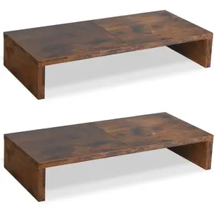 2 Pack  Stand Riser-20 inch, Wooden Tabletop Shelf for TV/PC/Laptop/Printer, Rustic Brown  Riser with Storage, Computer Stand  Design