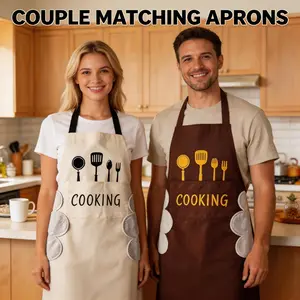 Waterproof Kitchen Aprons with Built-in Hand Wipe 2PCS– Oilproof Chef Bib Apron with Pockets, Easy Clean, Unisex for Cooking, Baking, BBQ, Gardening