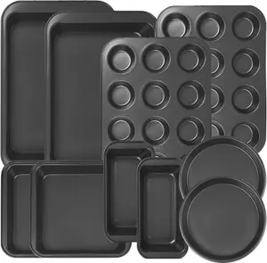 10PCS Nonstick Baking Pans Set - Non Toxic Bakeware for Cooking, Oven and Dishwasher Safe, Includes Cookie Sheets, Muffin Pan, Bread Pan, Cake Pan, Loaf Pan, Roasting Pan, Black