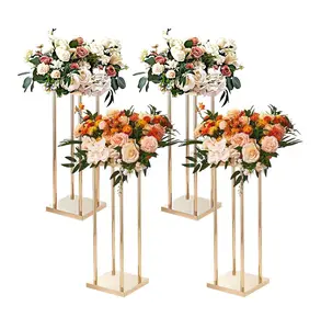 Wedding Flower Stands 4PCS, 31.5" High Metal Centerpieces, Cylindrical Geometric Vase Stand for Events, Reception, Party Decor, Floral Display Column + Shelves Metal Shelves