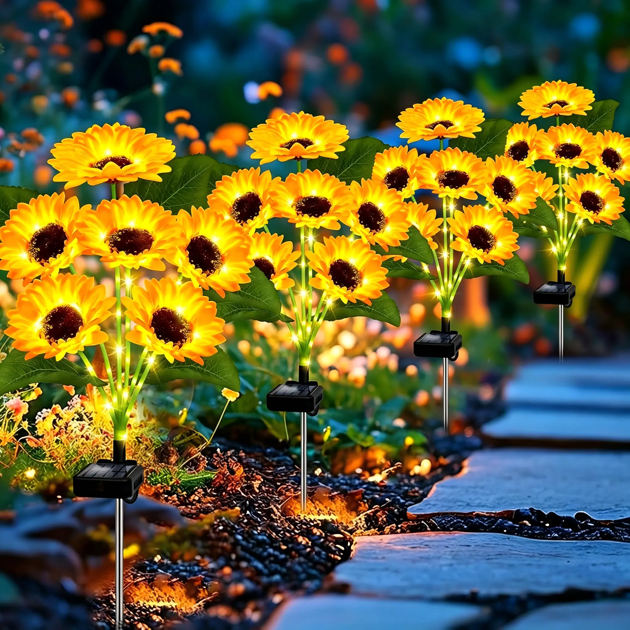 No Wiring, No Bills! Solar Powered Sunflower Lights, Waterproof LED Garden Stake Lights for All Night Glow