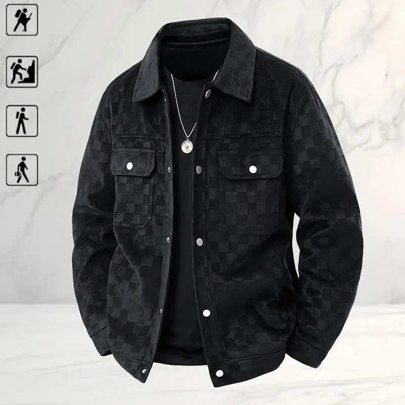 Men’s turn-down collar work jacket, American retro casual trendy style, skin-friendly soft texture with a premium feel, dual chest pockets for convenient storage, button front closure for easy wear/removal, structured fit that flatters figures and looks s