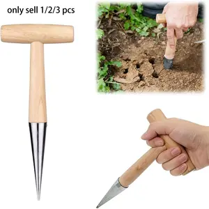 Plant Hole Digger for Planting, Garden Seed Dispenser, Hand Dibber Garden Tool,  Seed Planter Tool with Wood Handle, Easy to Drill Holes, for Planting Steel Garden Dibber, Transplanting Plants,Planting Bulb,Digging