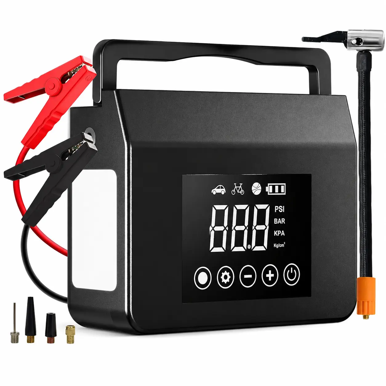 Hieha 4000A Automotive Lithium Ion Jump Starter Booster Pack - 15000mAh Multi-Function Car Repair Tool with 150PSI Auto-Shutoff Pump, 8 mins Inflation, Fast Charging, 4 Light Modes LED Flashlight, 1000 Charge Cycles for 8L Vehicles/Bicycles