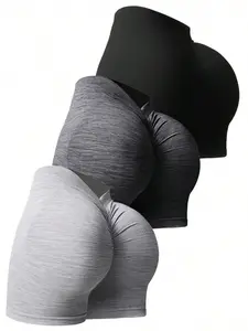 Women's Solid Color Gym Shorts, Breathable Comfortable Yoga Shorts, Ladies Sportswear for Indoor Outdoor Wear, Athletic Shorts, Compression Stretch Shorts