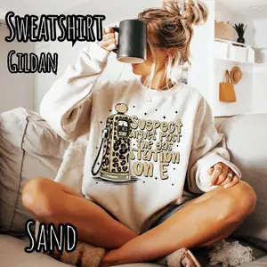 Suspect Drives Past the Gas Station on E Leopard Crewneck Sweatshirt