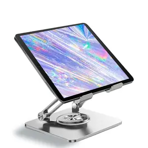 Carbon Steel Swivel Tablet Stand, Aluminum iPad Stand with 360 Rotating Base, Adjustable & Foldable Tablet Holder, Compatible with iPad/Pro/Air/Mini, Tablets, iPhone 15 Pro, Switch and More 4.7"-12.9"