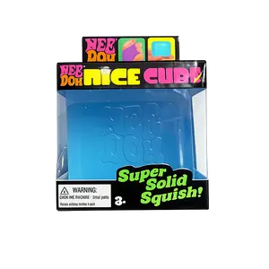 NeeDoh Nice Cube Blue - Satisfying Cube Squeeze Toy - Soft Squeeze Toy in Assorted Colors - Fun for Ages 3 and Up Soft Squishy, Cute Anxiety Relief Fidget Toy, with Steamer Box,Soft Squeeze Decompression Dough for Adults