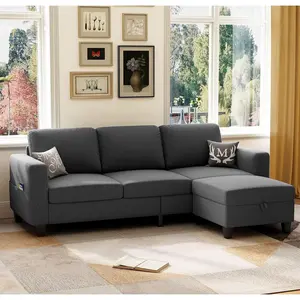 78" Sectional Sofa Couches for Living Room, Dark Grey Convertible L Shaped Couch with Storage Ottoman, Deep Seat Pet-Friendly Linen Fabric Sofa Set for Small Space, Apartment, Dorm
