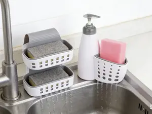 Dual Layer Sponge Holder for Sink Quick Draining Dish Scrubber Caddy Compact Countertop Organizer for Kitchen and Bathroom Mildew Resistant