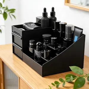 Men's dedicated desktop storage box, black multi-functional design, drawer + multi-compartment layout, keeping skincare products, accessories and small items neat and organized, Desk Organizer