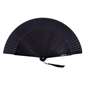 8.27 Inch (21 cm) Handheld Bamboo Silk Folding Fan – Chinese/Japanese Elegant Vintage Style Hand Fan, Best Gift for Women & Girls (Black)
