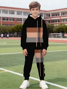 Boys Hooded Sportswear Set, Medium-Large Kids Spring Autumn Casual Sports Clothing Sweatshirt and Pants Two-Piece Set, Comfortable and Stylish, Sports Suit Set, Tracksuits