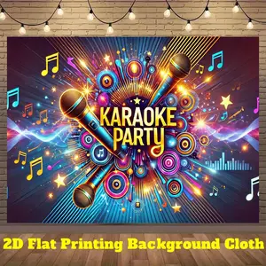 2D Flat, 1pc KARAOKE Party 2D Flat Printing Backdrop Cloth - Vibrant Polyester Photography Background with Microphones, Music Notes & Stars, Indoor/Outdoor Decoration for Birthdays, Celebrations & Live Events, Kareoke Party Decorations, Celebration
