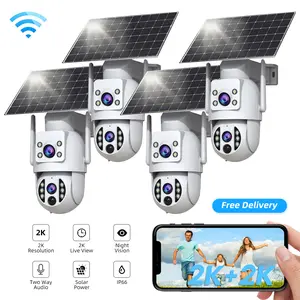 【JOOAN Wireless WiFi 2K+2K HD Solar Dual Lens Security Camera】360° PTZ Outdoor/Indoor IP66 Waterproof, Color Night Vision, PIR Human Detection, Two-Way Talk, Auto Tracking, Siren Alarm, No-Blind-Spot Coverage, 24/7 Recording, SD/Cloud Storage, With Alexa