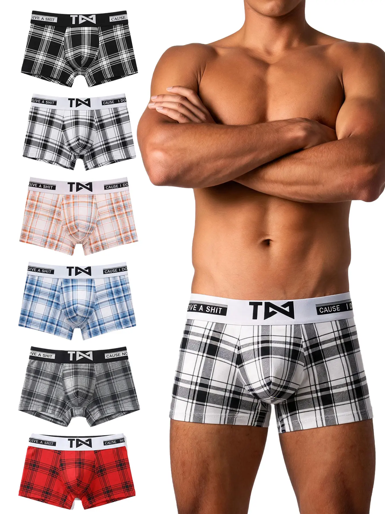 6PCS Men's Boxer Briefs, Men's Underwear Multipack, Plaid Pattern Breathable Comfortable Boxer Briefs, Everyday Casual Underwear for Men