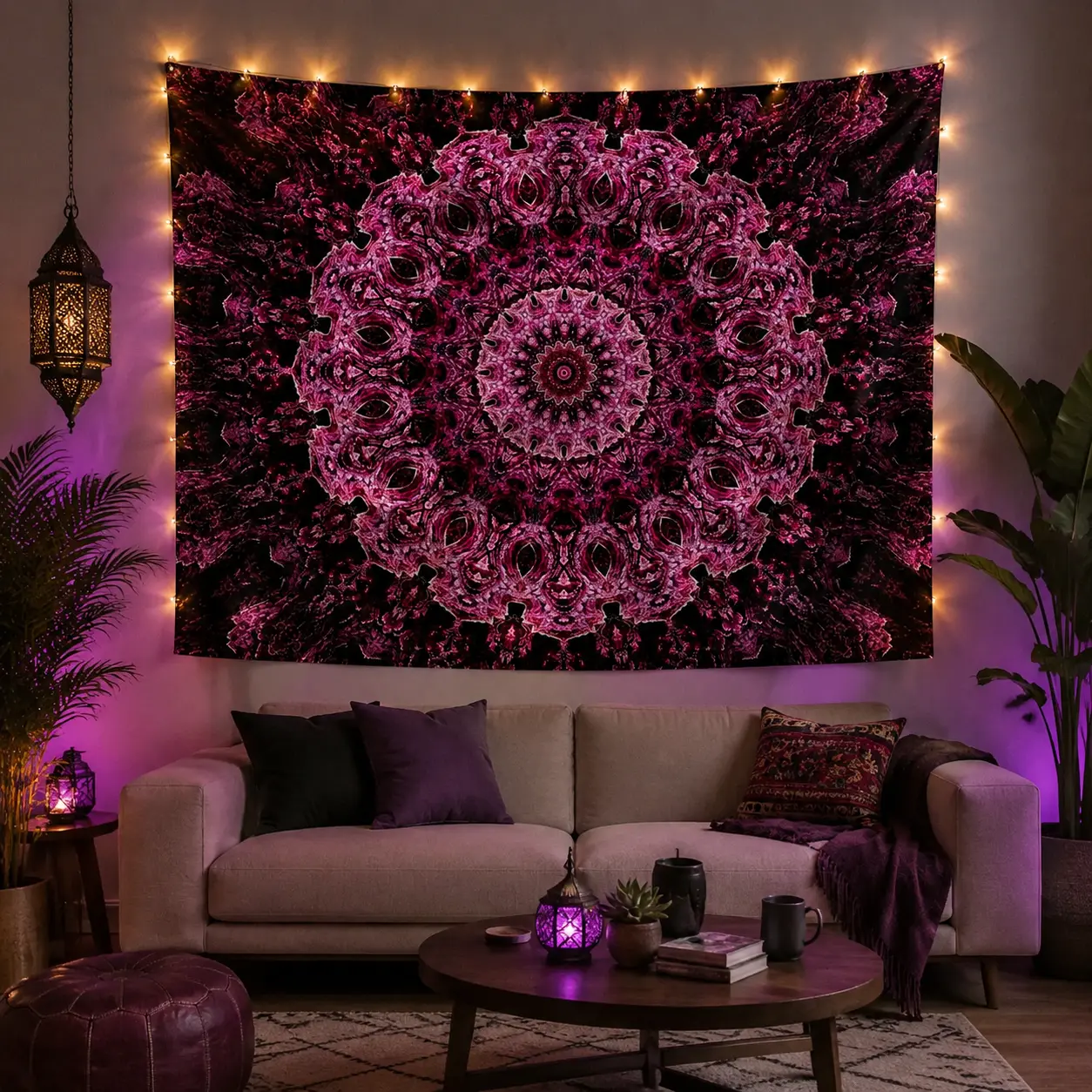Vibrant Retro Bohemian Mandala Floral Print Polyester Tapestry - Durable Decorative Wall Hanging, Home Decor Supplies, Free Installation Package, Budget-Friendly Adult Gift Under 100 Dollars
