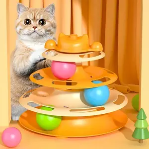 Interactive Cat Toy Tower, Spin Orbit Carousel Cat Toy, Interactive Cat Toy Tower with Rotating Balls - Durable plastic three-layer track and ball game, educational game, fun pet toy, no batteries required