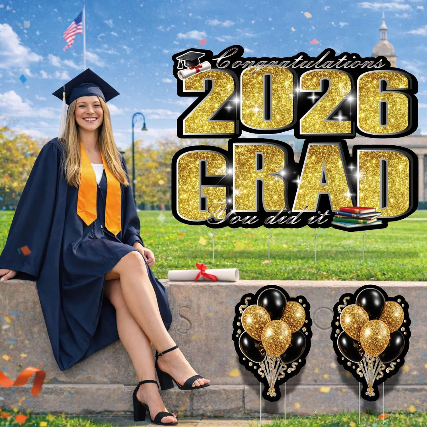 2026 Graduation Yard Signs with Stakes - 4 count  Glitter Graduation Decorations Class of 2026, Large Outdoor Lawn Signs  Congrats Grad Decor for High School College Party