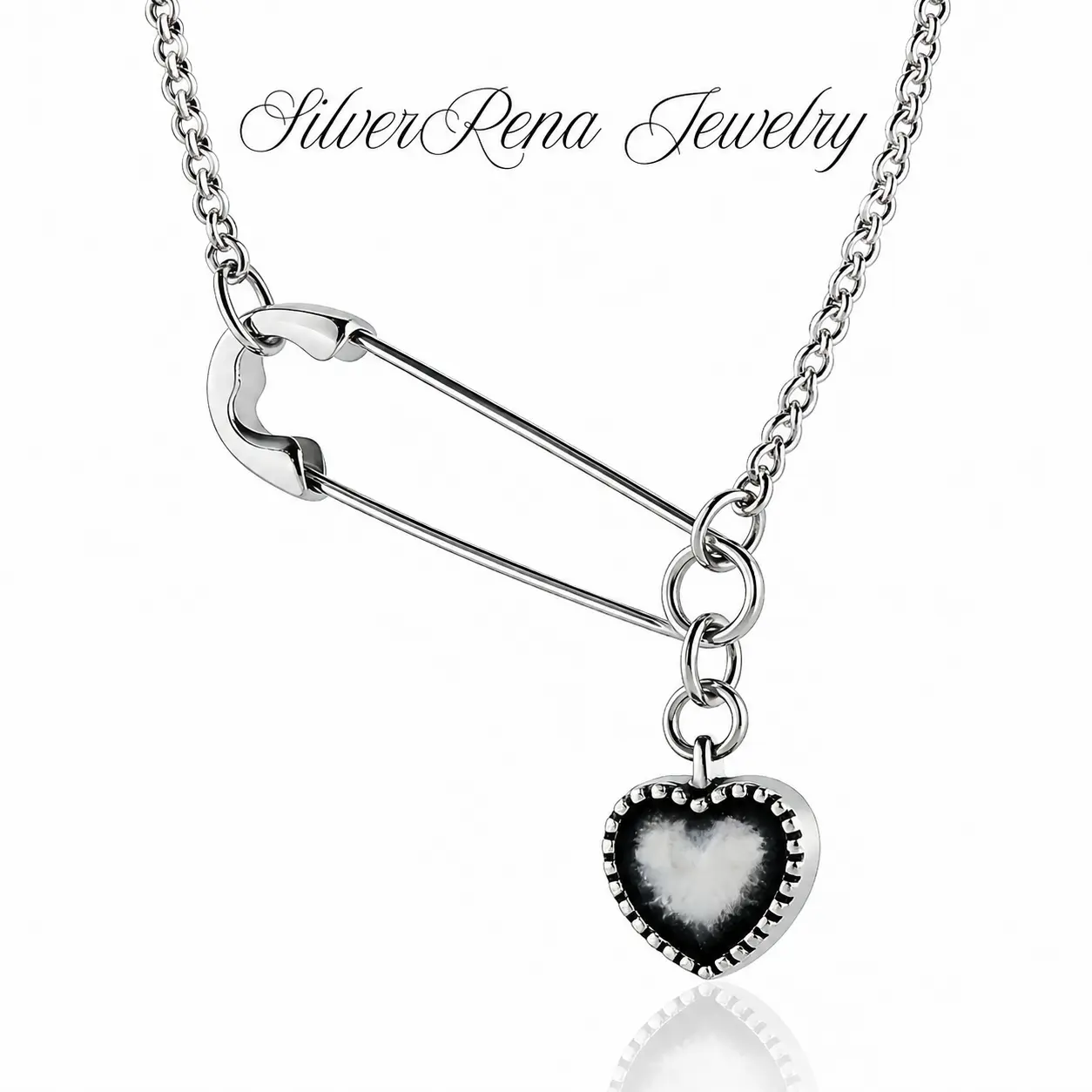 Hypoallergenic 925 Sterling Silver Heart Safety Pin Necklace Vintage Dark Tone Black Heart Charm Punk Grunge Aesthetic Jewelry Unique Birthday Gift For Women Teen Girls