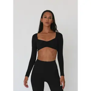 Long Sleeve Crop Top in Onyx