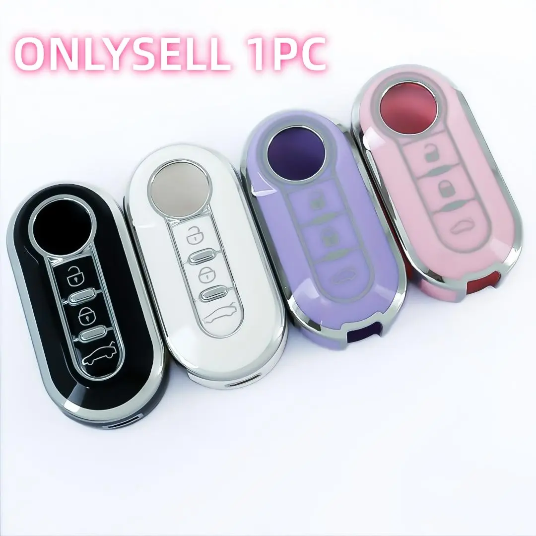 1pc Car Key Fob Cover, Soft TPU Car Key Holder/Case Shell For Fiat 500 Key Cover For Boyue For Bravo For Iveco For Olsen Car Key Remote Case Anti fall, dust-proof, exquisite high-end keybag Car Key Protector suitable for women Car Key Accessory