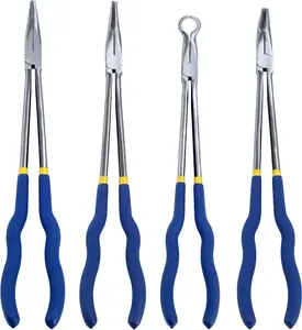 16-Inch Long Reach Pliers Set - Multi-purpose Straight & Bent Nose Pliers (4PCS)