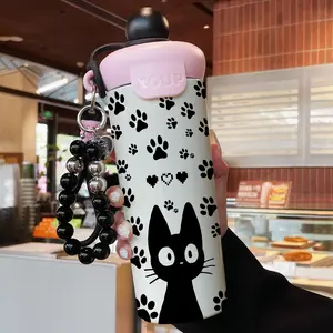 600ML Insulated Mug with Beaded Bracelet, Cat Paw Print Design, Leak-Proof Stainless Steel Travel Cup, Stylish, Ideal Gift for Women, Travel Tumbler, Insulated Travel Drinkware
