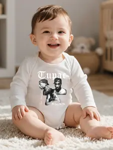 Hiphop Style Baby Long Sleeve Romper, 2pac Theme Crawling Suit, Vintage Print, Infant Daily Wear, Music Lover Parents Gift